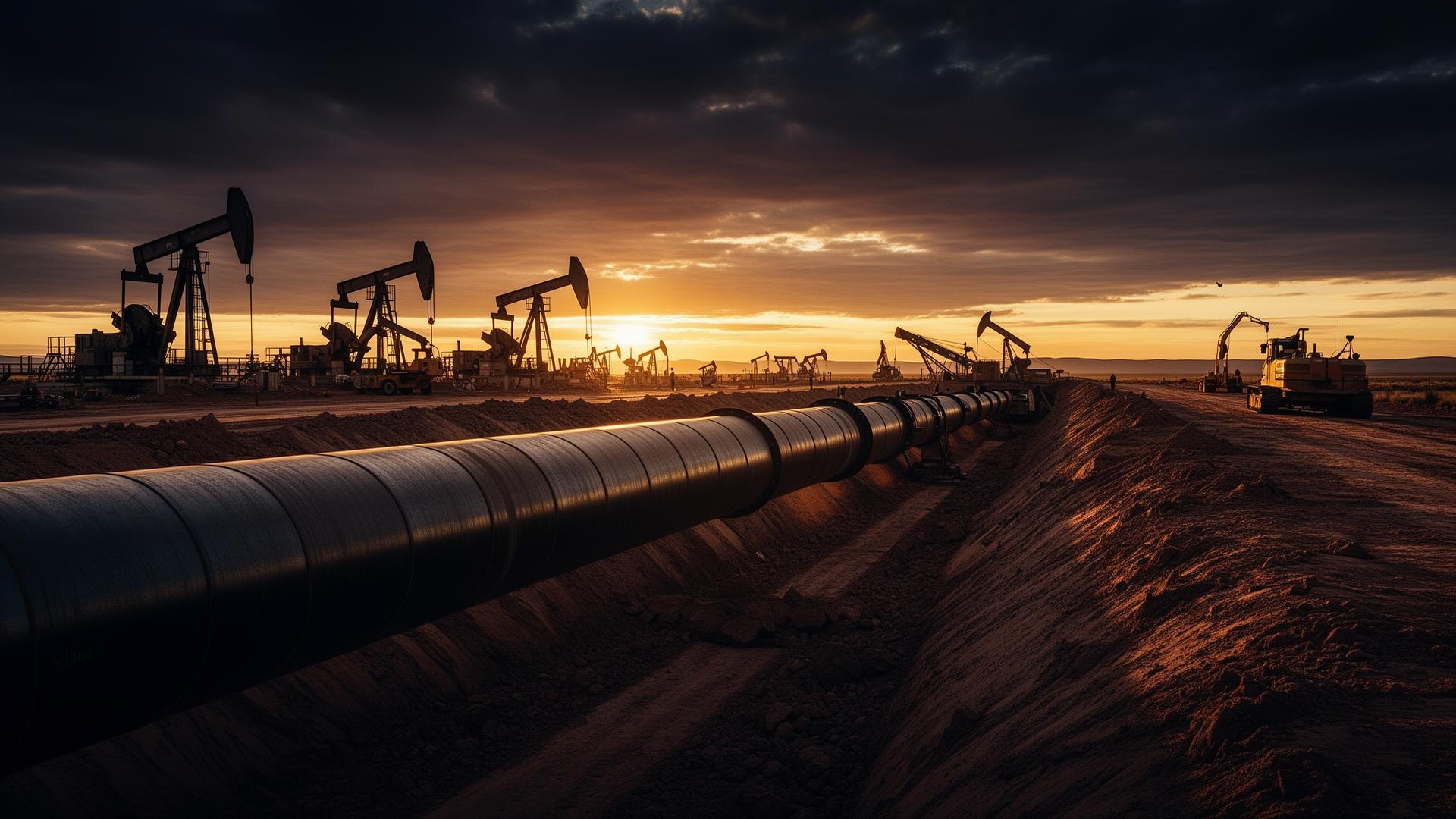 Pipeline construction at sunset in West Texas
